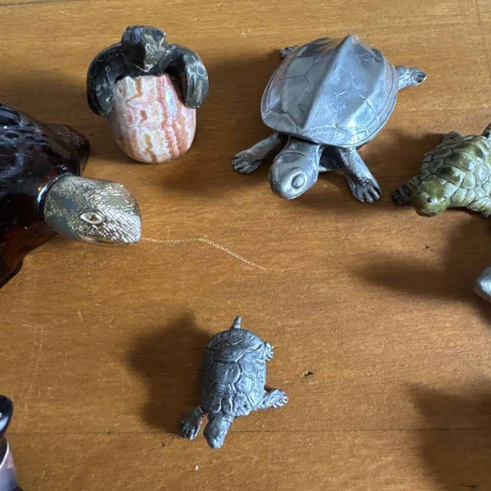 Vintage Turtle Figurines Lot of 12 Mixed Matter Pewter Stone Trinket Box - Picture 2 of 16